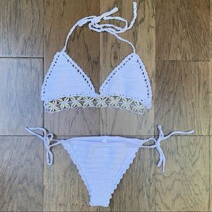 Plumeria Swimwear S/M Off White Crochet Bikini NWT